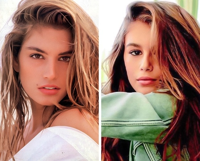 Cindy Crawford (22 évesen) és Kaia Gerber (15 évesen)