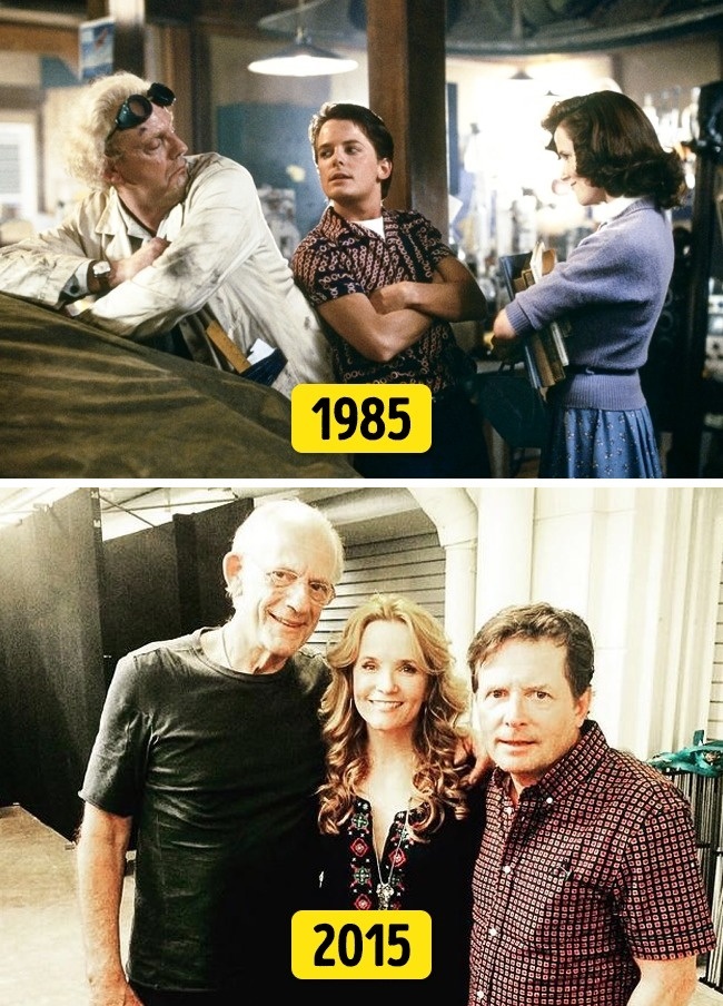 7. Lea Thompson, Michael J. Fox, Christopher Lloyd ("Vissza a jövőbe", 1985 és 2015)